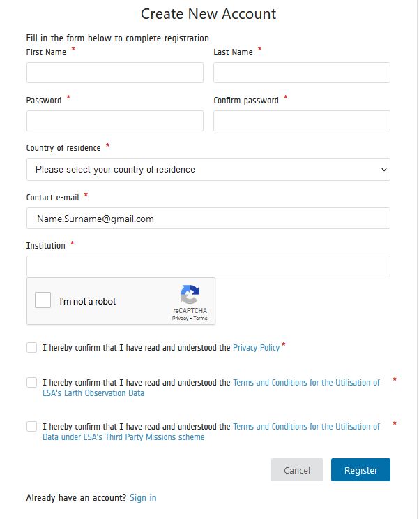 How can I create an EO Sign In account? (for non-ESA EO data Users 